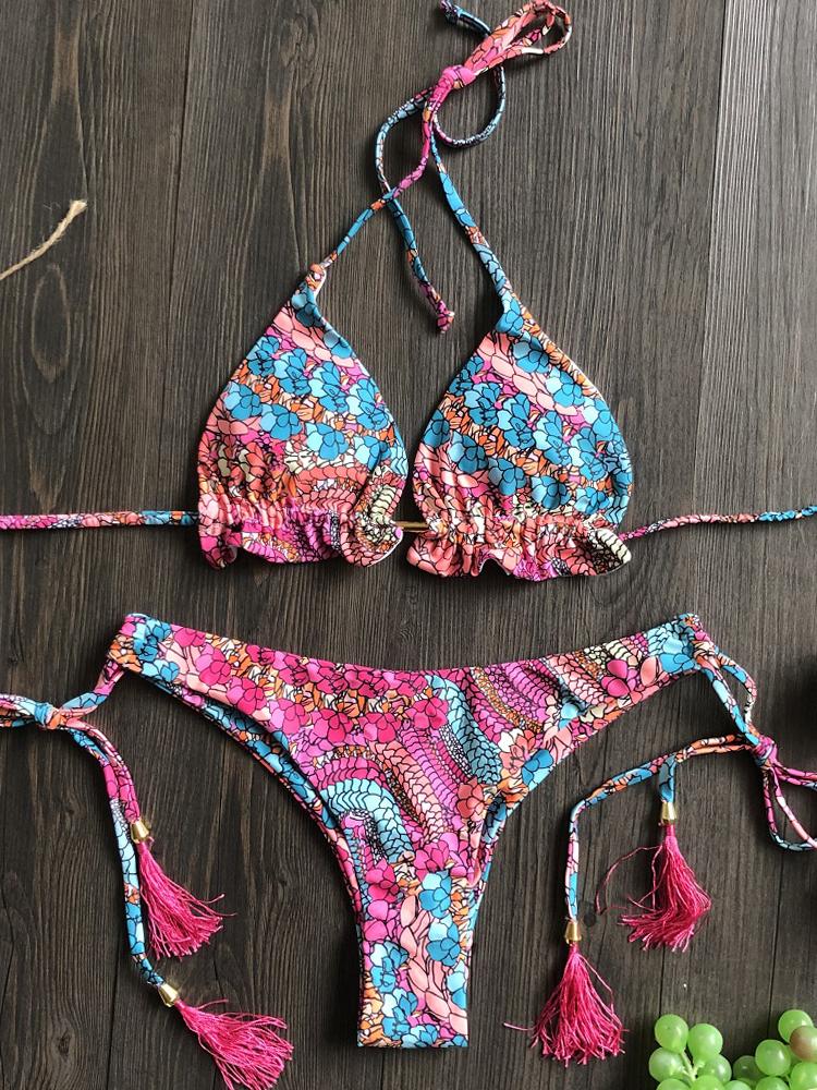 2026 Sexy Bikini Floral Print Swimwear String Bikini Set Push Up Swimsuit Bikinis Women Biquini