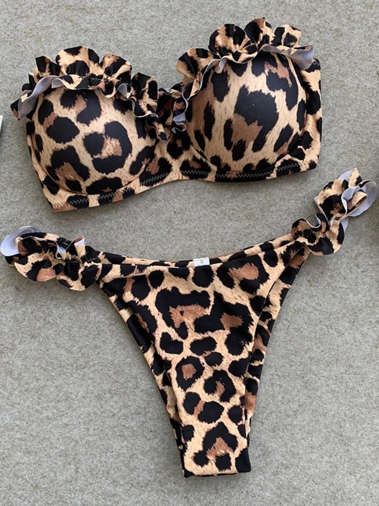 Sexy Ruffled Frilled Bra Cup Bikini 2026 Women Bandeau Swimsuit Female Swimwear Two Pieces Bikini