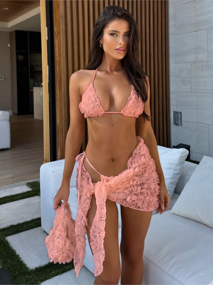 Bikini Bodysuit Swimwear Women With Skirt Bathing Suit Summer New Ruffle Splice Print Beachwear