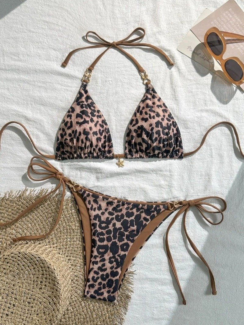 Sexy Bikini Set Black White Polka Dot 2 Piece Swimsuit for Women American Style Beach Bikini