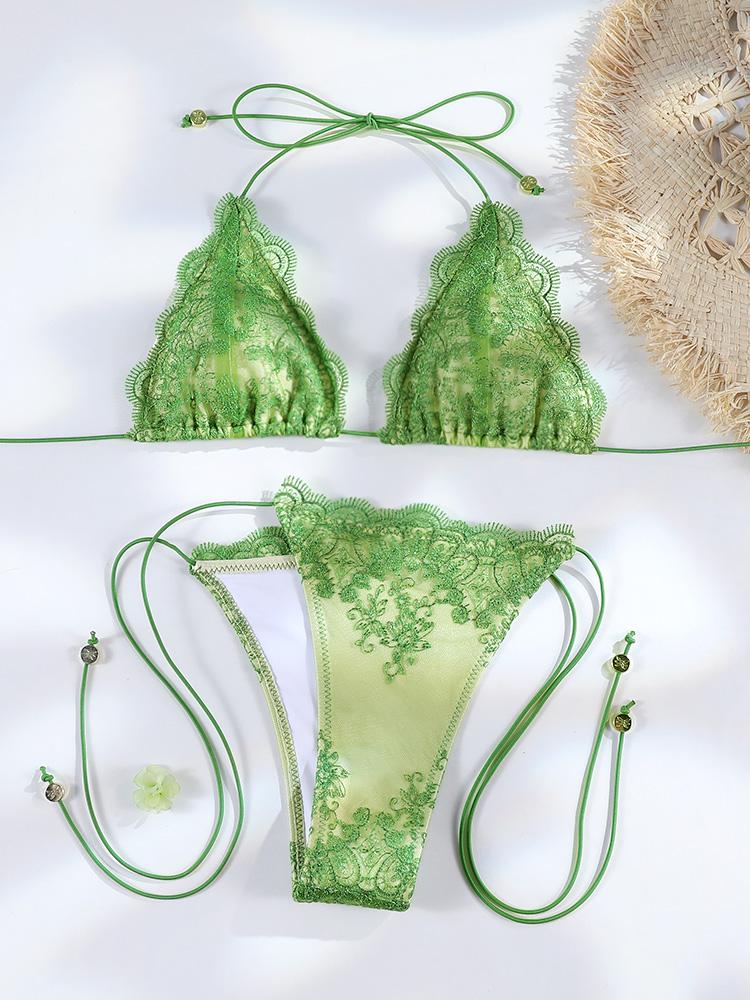 Sexy Hollow Lace Bikinis Patchwork Swimsuit Women Bathing Suits Bandage Swimwear Mujer Beachwear