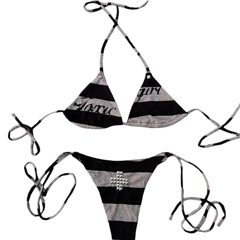 High Street Two Hot Girls Summer Beach Bikini Y2K Printed Cross European And American Set Sexy Hot