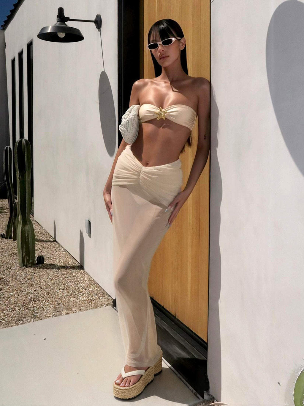 2026 Summer 3 Piece Bikini Sets Strapless Bikini Top With Half Long Skirt Cover ups Beach Wear