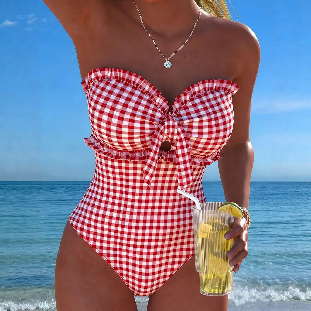 2026 Strappy Swimsuit One Piece Sexy Striped Ruffle Swimwear Women Bathers Bathing Swimming Swim