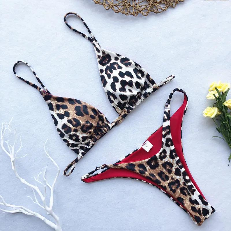 2026 Micro Leopard Bikini Women High Cut Bandage Push Up Swimsuit Sexy Bathing Suit Padded Thong