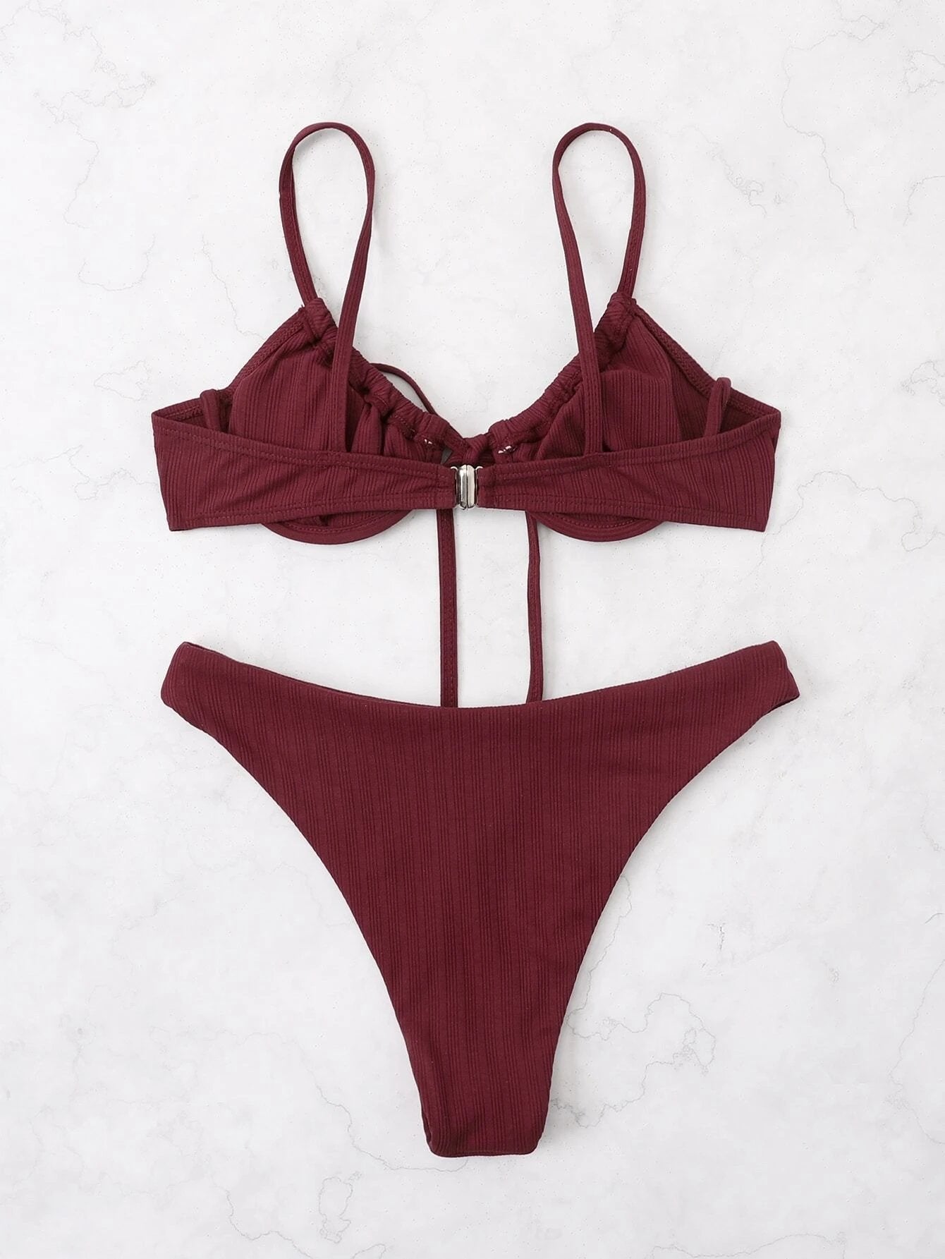 2026 Push Up Bikini Women Rib Tie Front Swimsuit Sexy Underwire Swimwear Female Bathers Bathing
