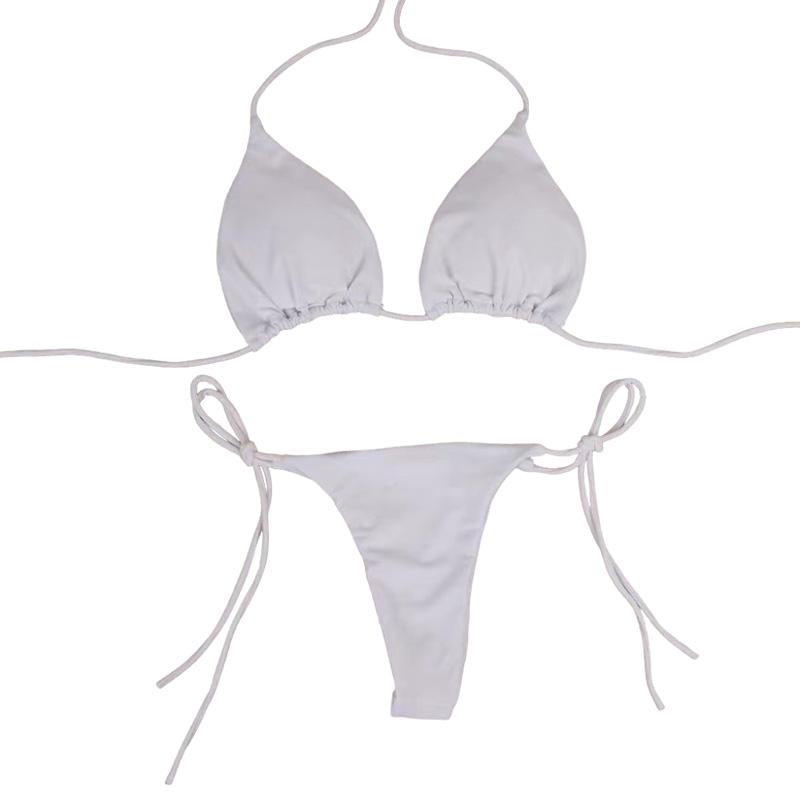 Solid Color Tie-Side G-String Bikini Set Breathtaking Bathing Suit with Feminine Bandage Design Sexy