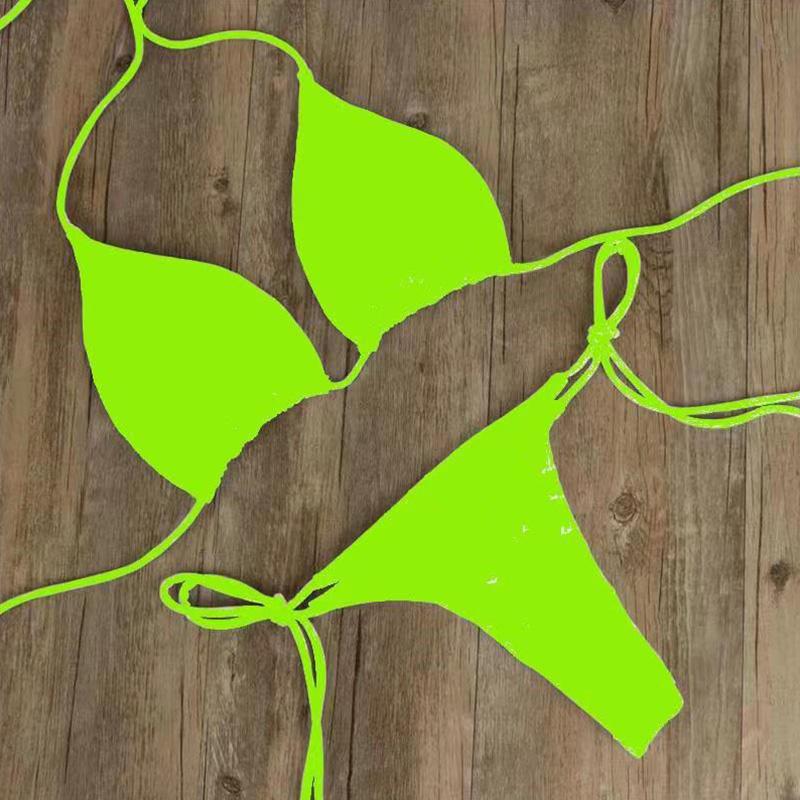 Solid Color Tie-Side G-String Bikini Set Breathtaking Bathing Suit with Feminine Bandage Design Sexy