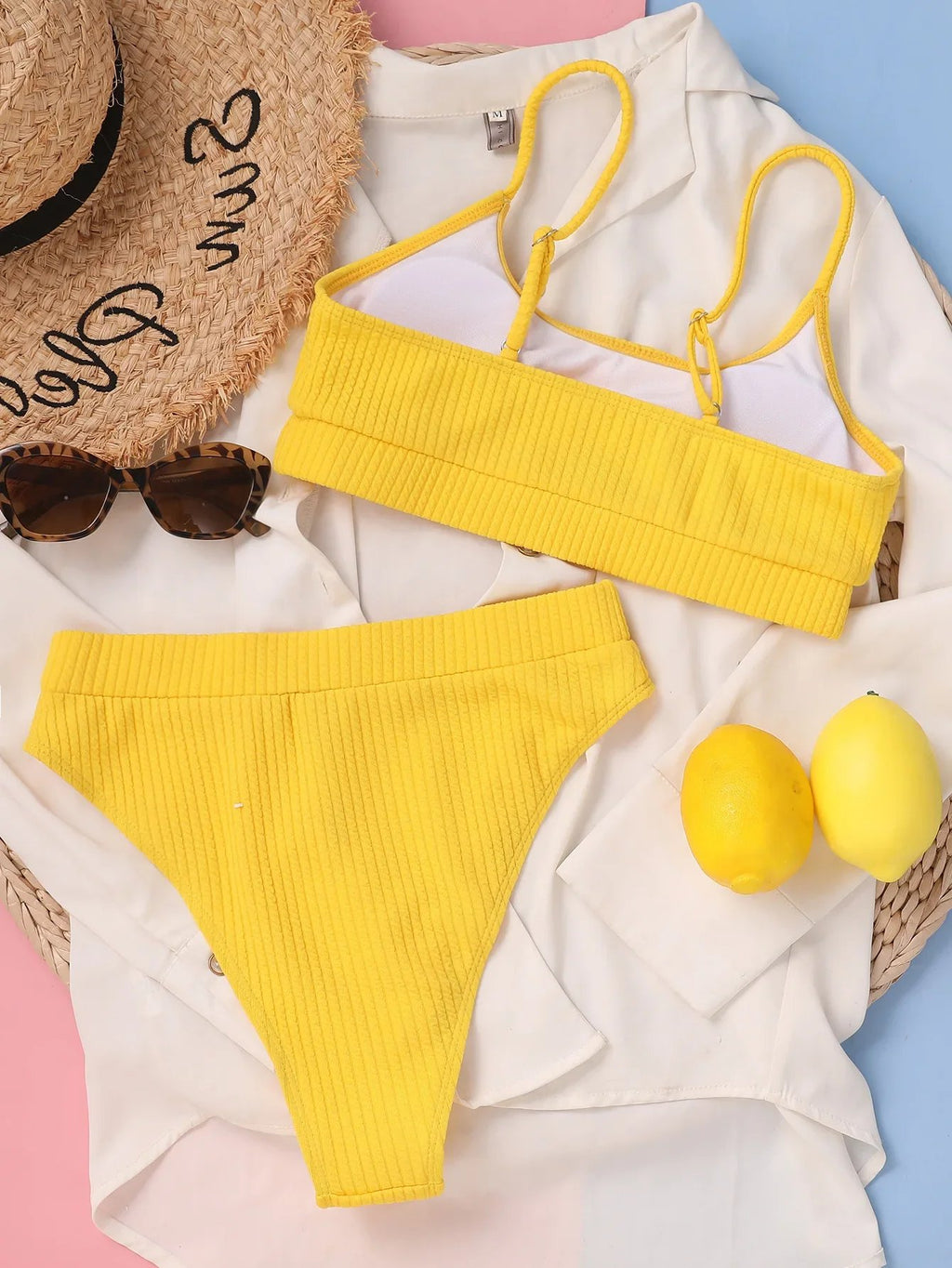Sexy Solid Yellow Bikini 2026 Mujer High Cut Pleate Women's Swimsuit Separate Beach Bathing Suit