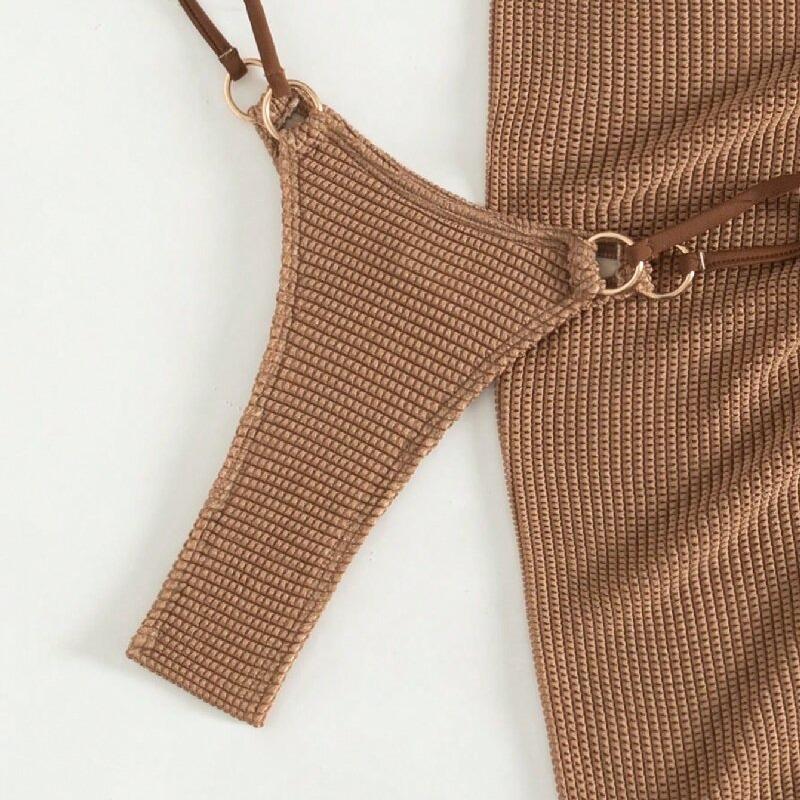 Sexy Brown Bikini Set 2026 Women Halter Push Up Bra Skirt 3 Piece Swimsuit Summer Bathing Suit Cover