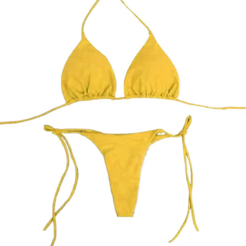 Solid Color Tie-Side G-String Bikini Set Breathtaking Bathing Suit with Feminine Bandage Design Sexy