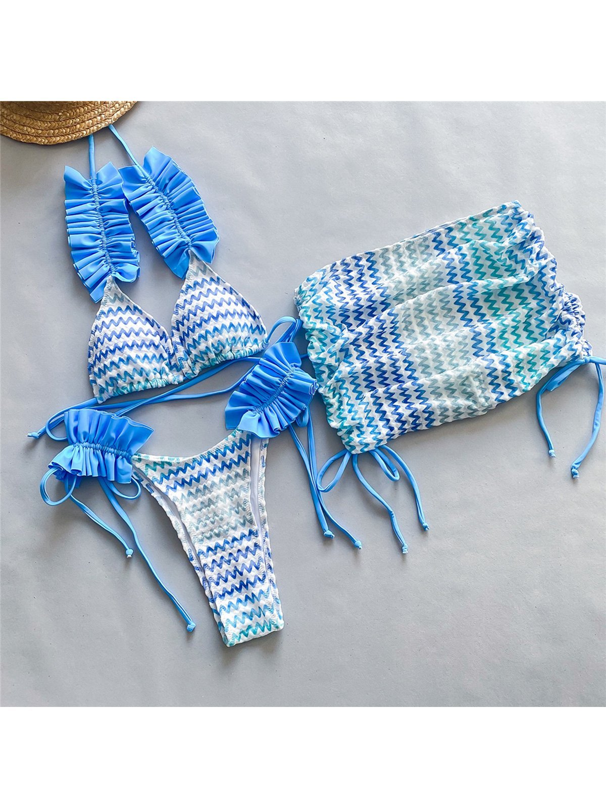 With Skirt Waved Ruffled Frilled Bikini Female Swimsuit Women Swimwear Three-pieces Bikini set