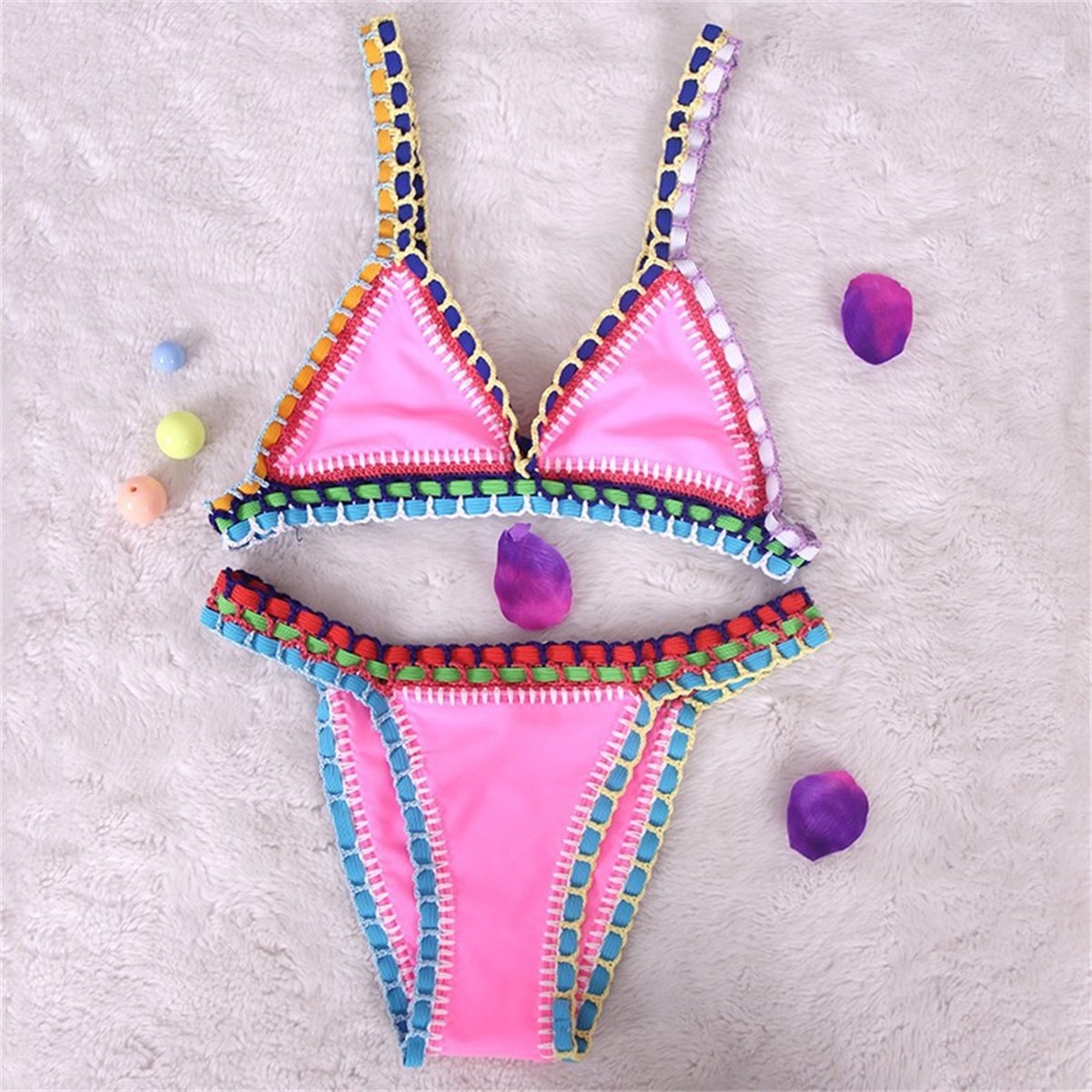 Pink Crochet Bikini 2026 Sexy Women Swimsuit Female Swimwear Micro Bikini Set Bandeau Swimming Suit