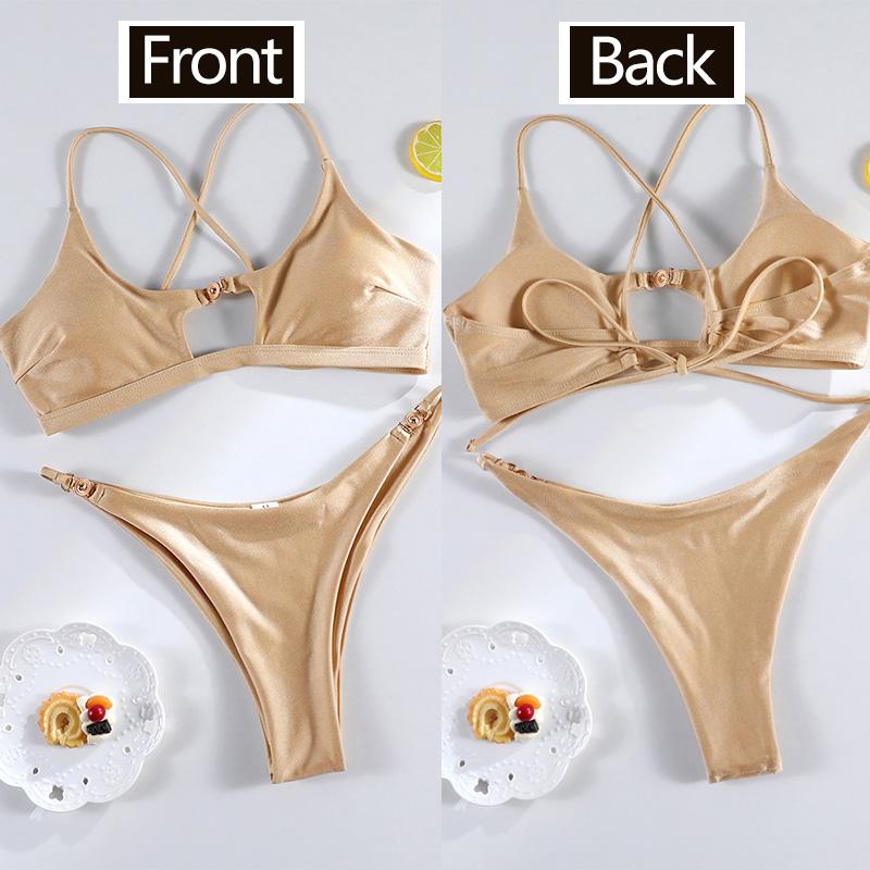 Miyouj Bandage Swimwear Summer Swimsuit High Cut Bikini Set Solid Sexy 2-Piece Suit New Bathsuit