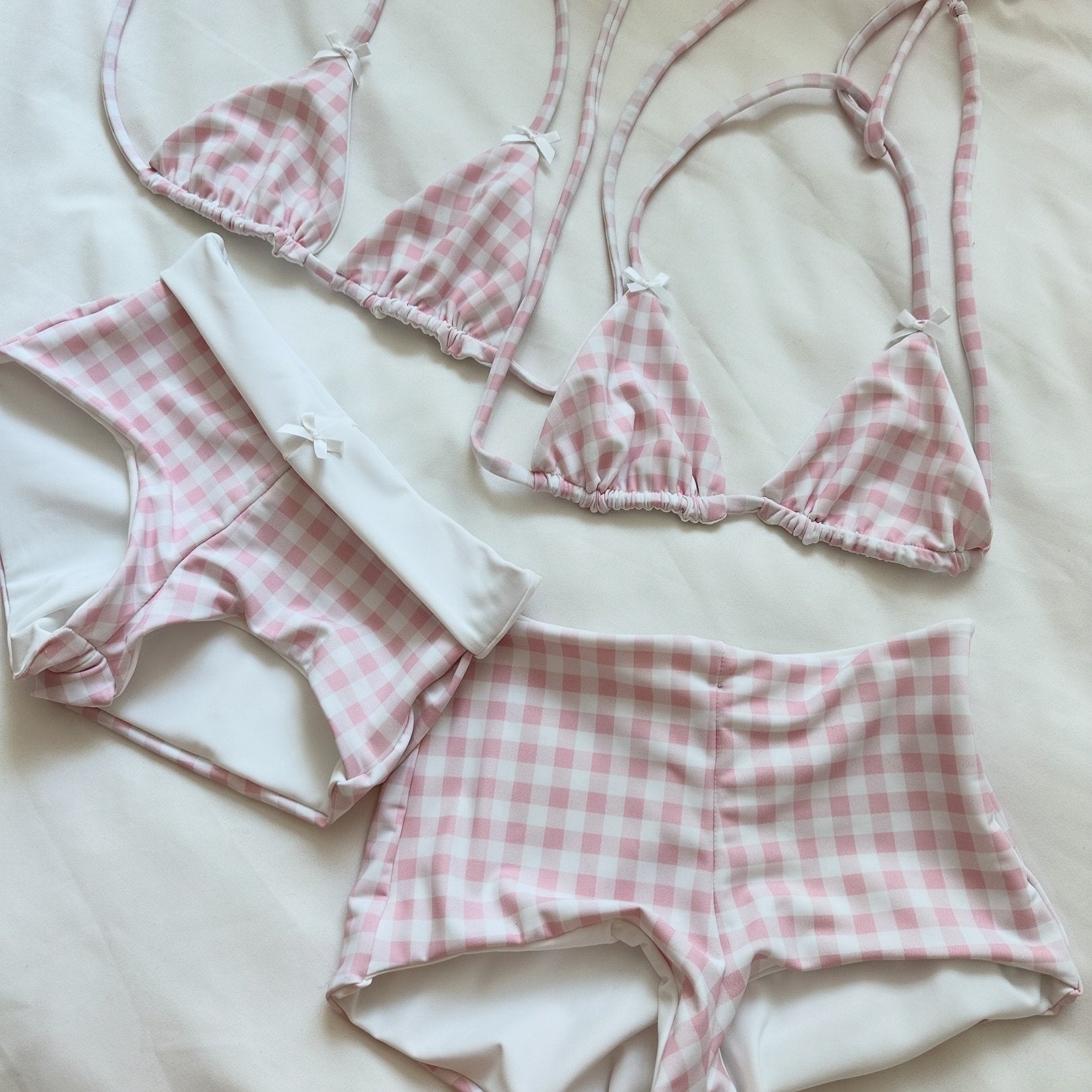 Women Halter Neck Triangle Bikini Sets Vintage 90s Aesthetic Bathing Suits Summer Boy Shorts
