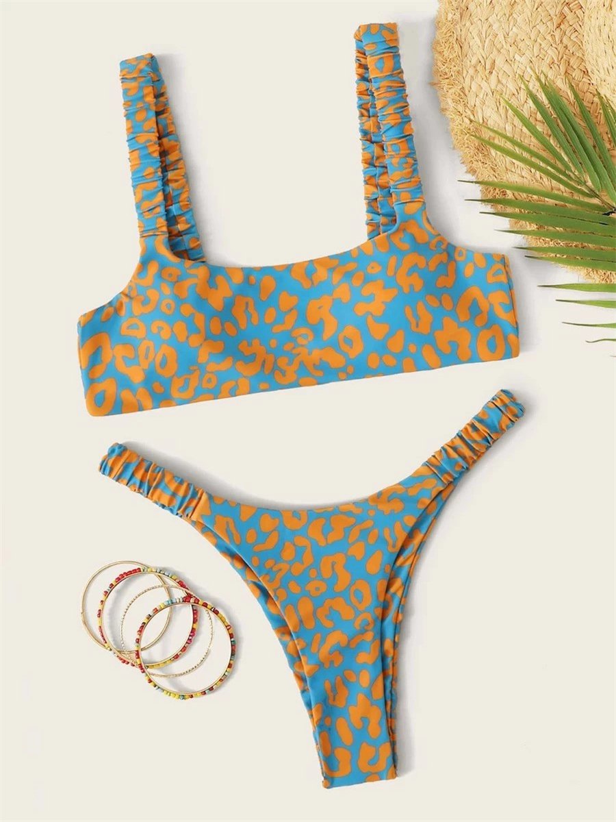 Sexy Micro Bikini 2026 Women Orange Leopard Push Up Padded Thong Swimsuit Female Cut Out Bathing