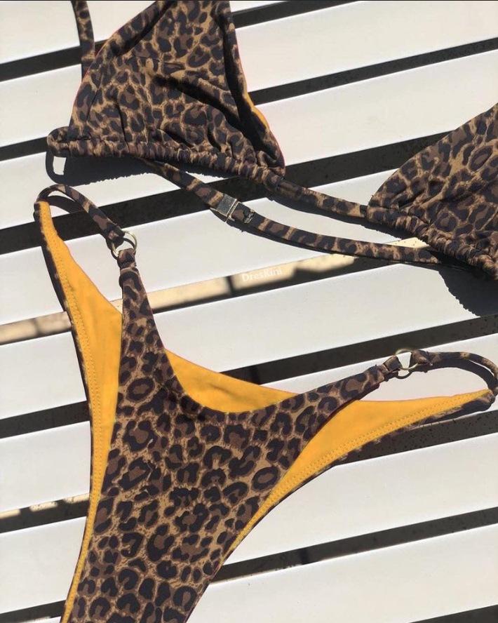 Sexy Leopard Bikini Suit Women Strap Push Up Swimsuit Three Points Bikini Set Low Waist Swimwear