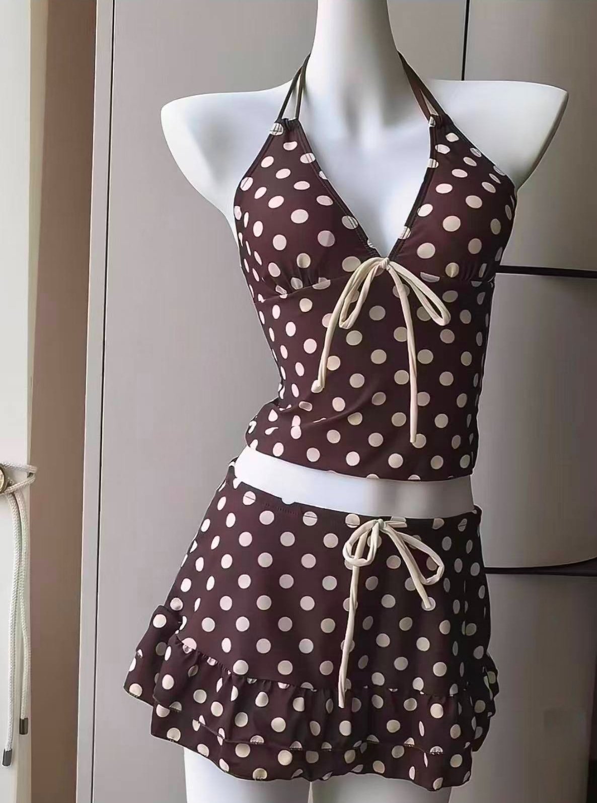 Japanese Style Kawaii Girls Swimsuit Sweet Printed Halter Bikini Swimsuit Women Ruffle Bikini Set