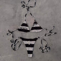 Black Grey Stripe Bikini Set Women 2026 "Toxic Girl" Graphic Studded Cross Halter Neck Y2K Aesthetic