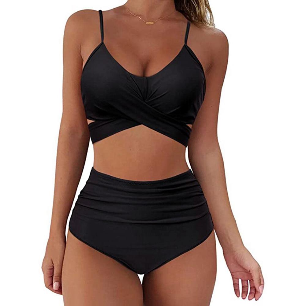 Hot 12 Colors Women Slim Bikini Sets High Waisted Sexy Swimwear 2 Pieces 2026 Solid/Floral Ruched