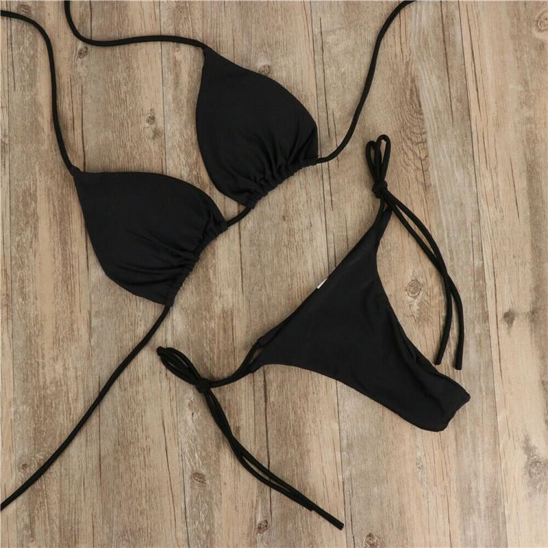 Sexy Women Bikini 2026 New Push-Up Bra Bikini Set Swimsuit For Women Solid Black Red Blue Beachwear