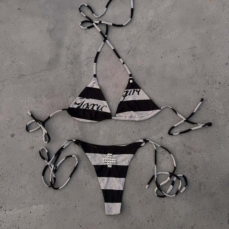 High Street Two Hot Girls Summer Beach Bikini Y2K Printed Cross European And American Set Sexy Hot