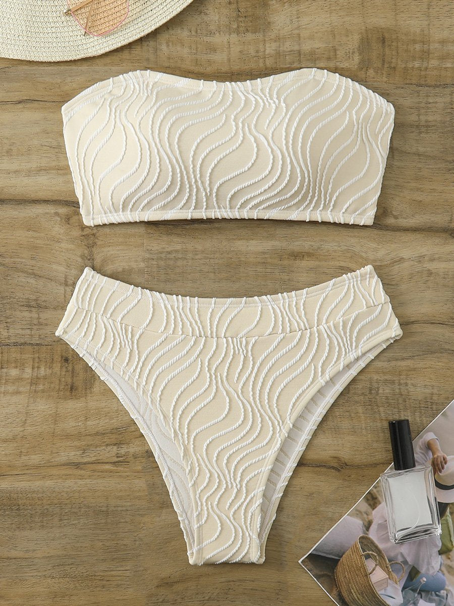Wave Striped Bandeau Bikinis High Waist Bikini Female Swimsuit Women Swimwear Two-pieces Bikini Set
