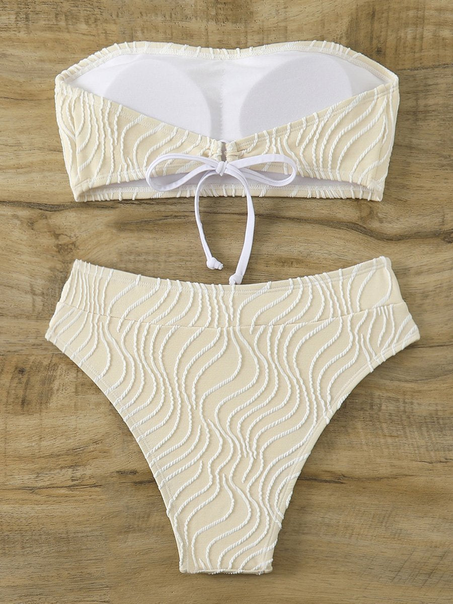 Wave Striped Bandeau Bikinis High Waist Bikini Female Swimsuit Women Swimwear Two-pieces Bikini Set