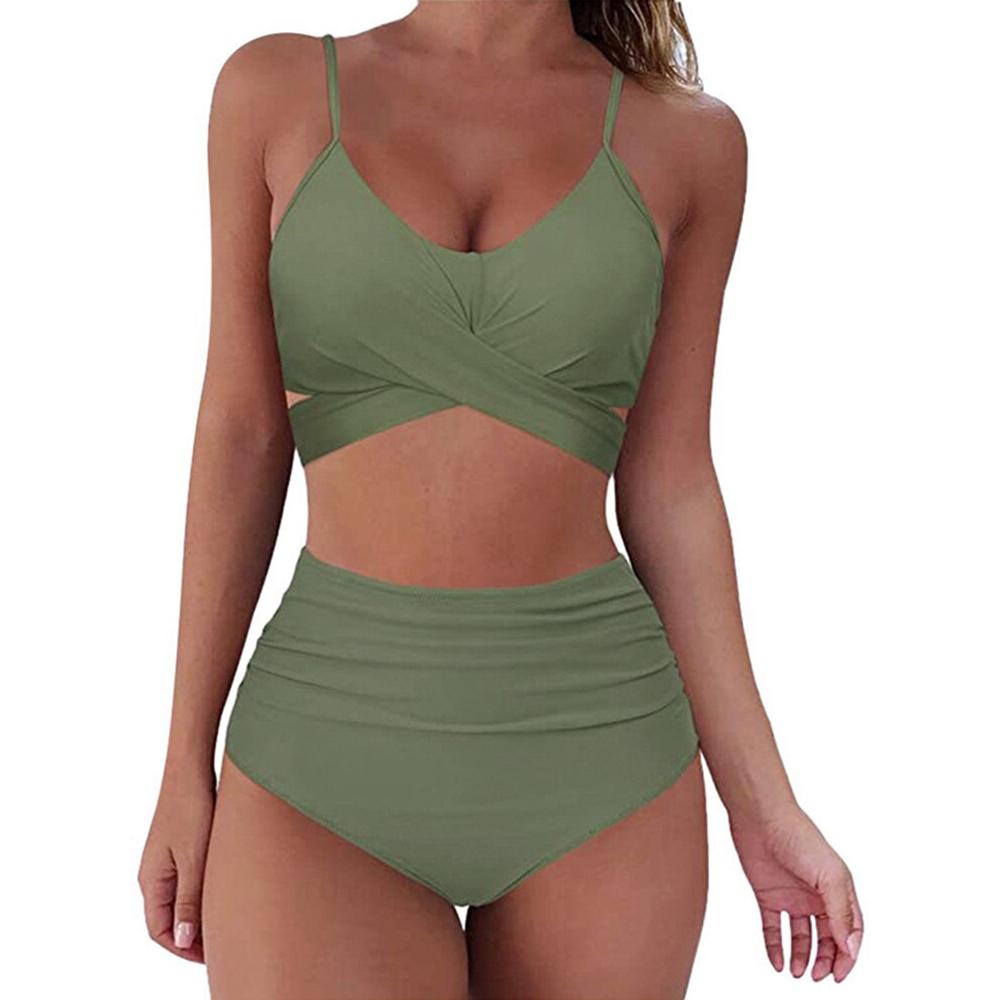 Hot 12 Colors Women Slim Bikini Sets High Waisted Sexy Swimwear 2 Pieces 2026 Solid/Floral Ruched