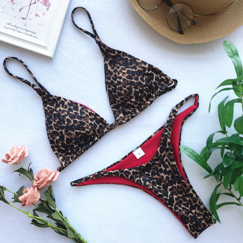 2026 Micro Leopard Bikini Women High Cut Bandage Push Up Swimsuit Sexy Bathing Suit Padded Thong