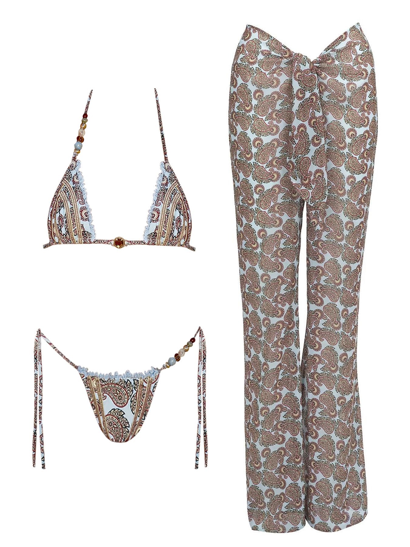2026 Fashionable Boho Chic Bikini Set with Unique Paisley Design Perfect for Beach Wear and Pool