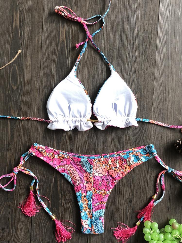 2026 Sexy Bikini Floral Print Swimwear String Bikini Set Push Up Swimsuit Bikinis Women Biquini
