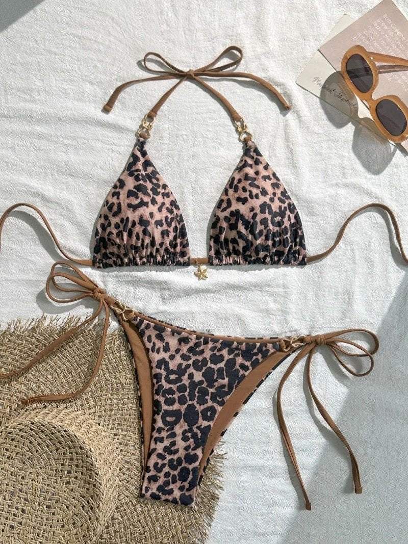 Sexy Bikini Set Black White Polka Dot 2 Piece Swimsuit for Women American Style Beach Bikini