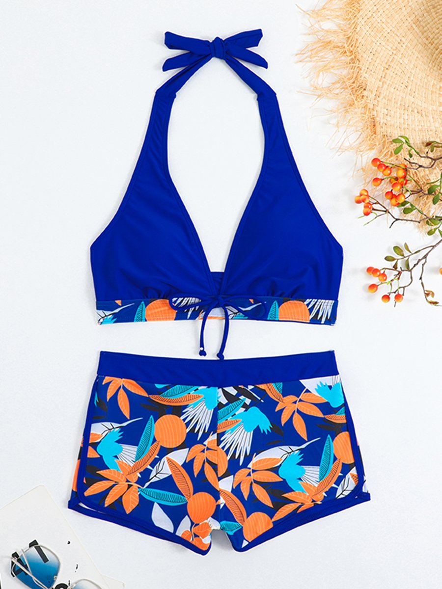 2026 Halter Bikini Set Short Swimsuit Women High Waist Swimwear Female Printed Bathers Swimming
