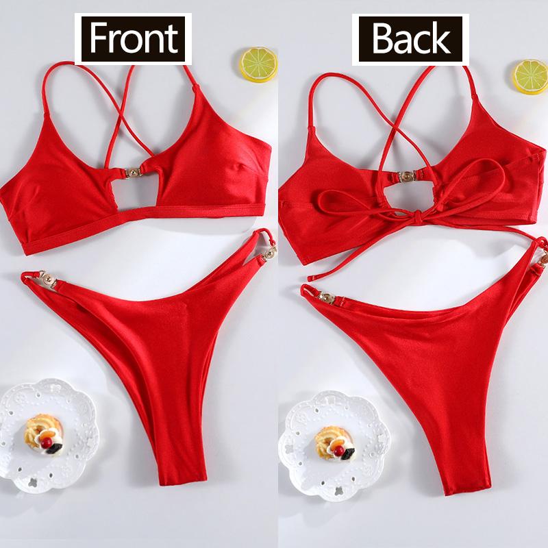 Miyouj Bandage Swimwear Summer Swimsuit High Cut Bikini Set Solid Sexy 2-Piece Suit New Bathsuit