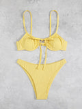2026 Push Up Bikini Women Rib Tie Front Swimsuit Sexy Underwire Swimwear Female Bathers Bathing