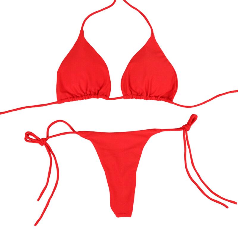 Solid Color Tie-Side G-String Bikini Set Breathtaking Bathing Suit with Feminine Bandage Design Sexy