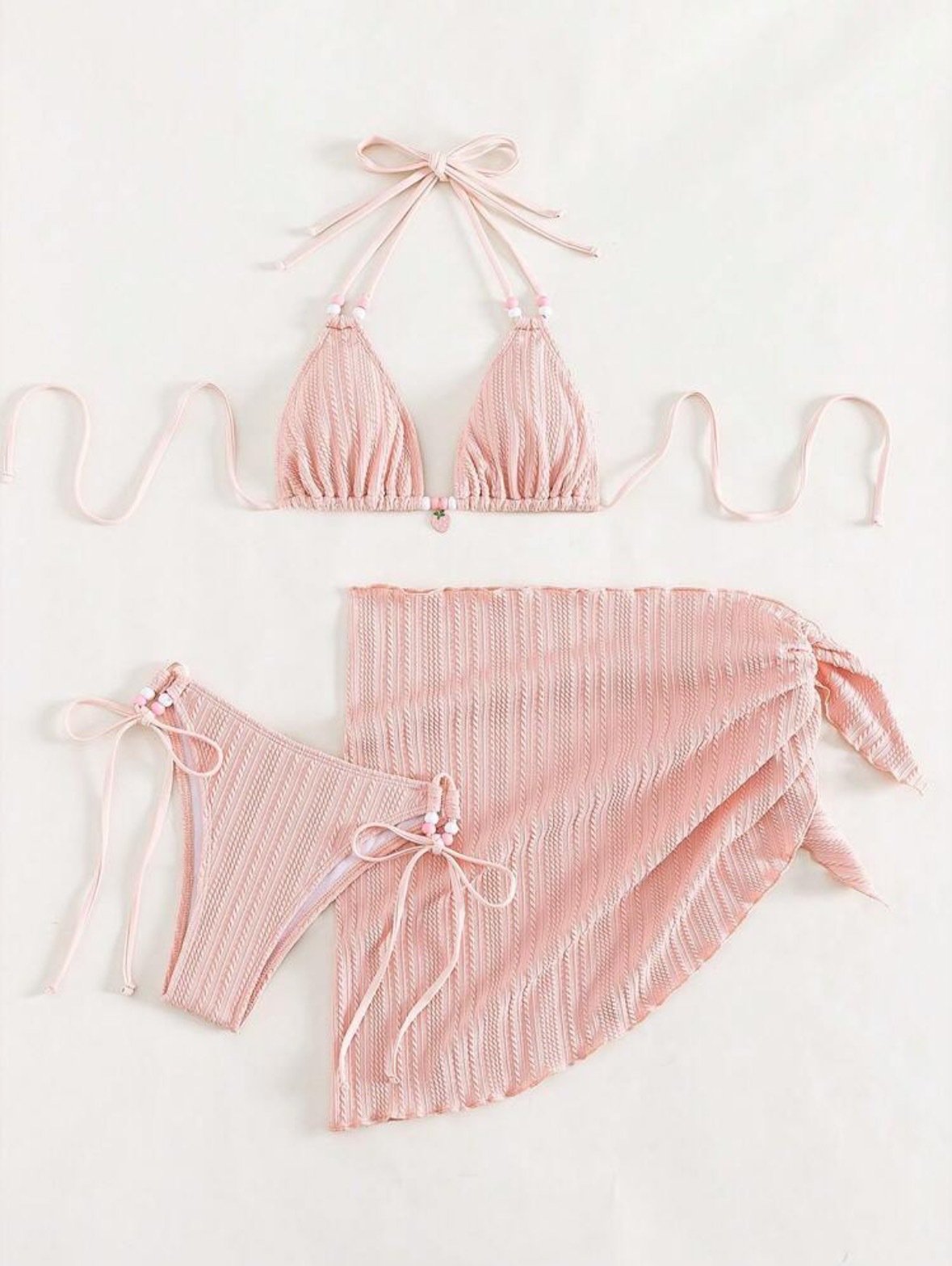 Women pink micro mini string bikini sets 4 pieces with mesh cover tops and skirt swimsuit bathing