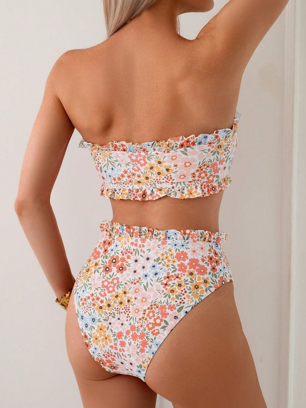 Bowknot Ruffle Swimsuit Women Bandeau Bikini 2026 High Wasit Swimwear Female Bathing Swimming Swim