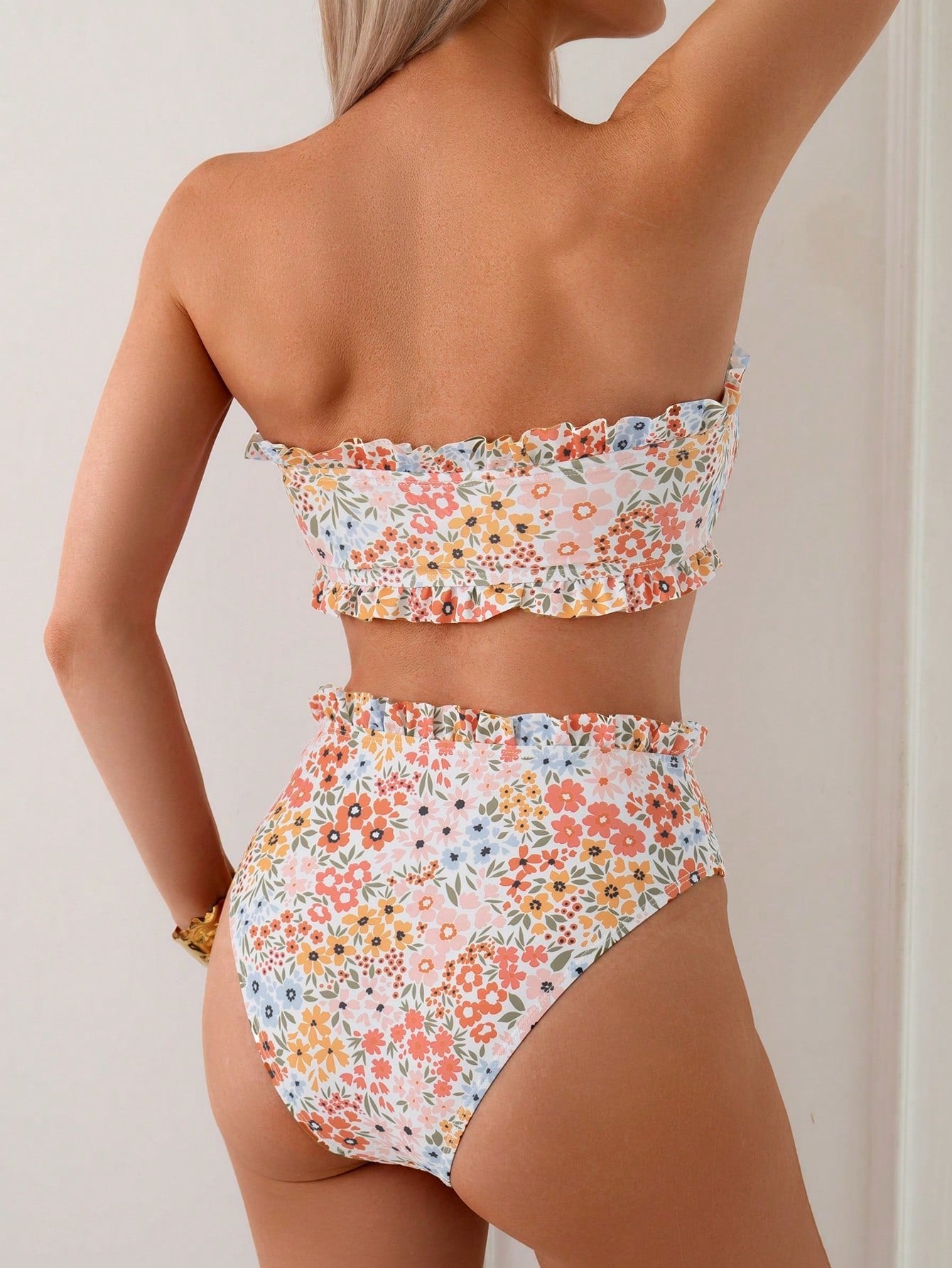 Bowknot Ruffle Swimsuit Women Bandeau Bikini 2026 High Wasit Swimwear Female Bathing Swimming Swim