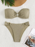 Sexy Bandeau Bikinis Sets Women Metal Ring Linked Push Up Micro Swimsuit 2026 Solid Bathing Suit