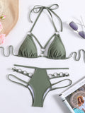 sexy army green push up ring bikinis sets two pieces high waist padded bathing suit beach wear women