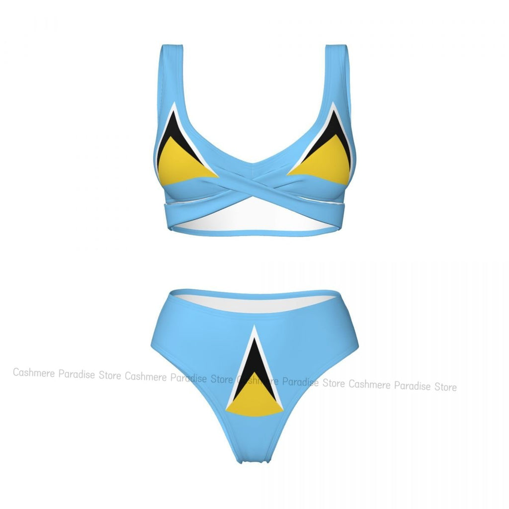 Flag Of Saint Lucia Women Bikini Set Swimsuit Push Up Female Swimwear Bathing Suit