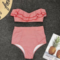 Sexy Striped Ruffled Bikini 2026 Bandeau Push Up Swimwear Women Swimsuit High Waist Bikinis Set
