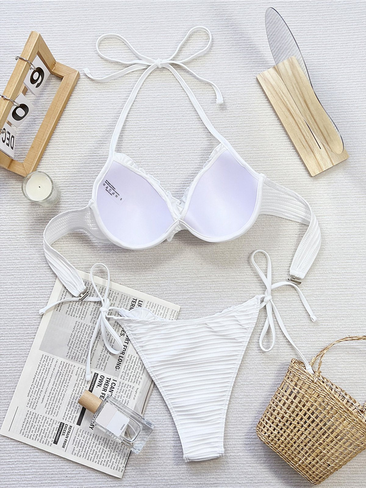 New Halter Frilled Underwired Bra Cup Bikini Women Swimwear Female Swimsuit Two-pieces Bikini set