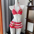 Japanese Style Kawaii Girls Swimsuit Sweet Printed Halter Bikini Swimsuit Women Ruffle Bikini Set