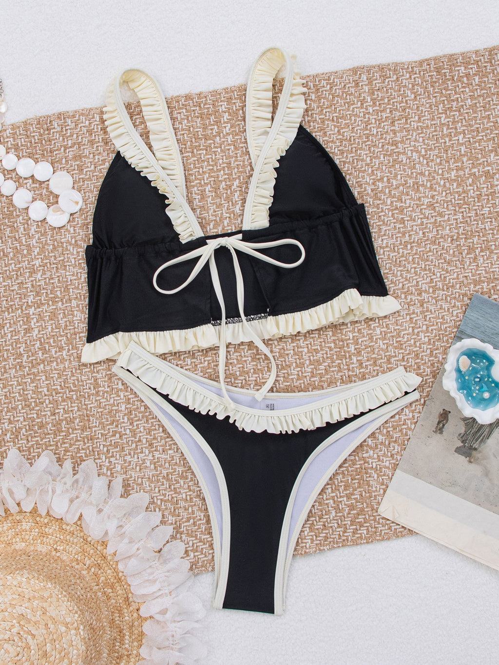 2026 Splicing V Neck Tankini Frilled Bikini Female Swimsuit Women Swimwear Two-pieces Bikini set