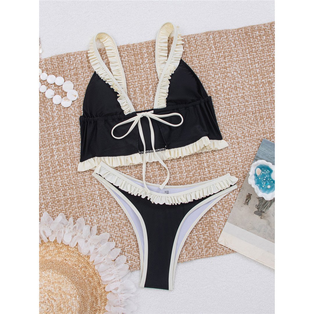 2026 Splicing V Neck Tankini Frilled Bikini Female Swimsuit Women Swimwear Two-pieces Bikini set