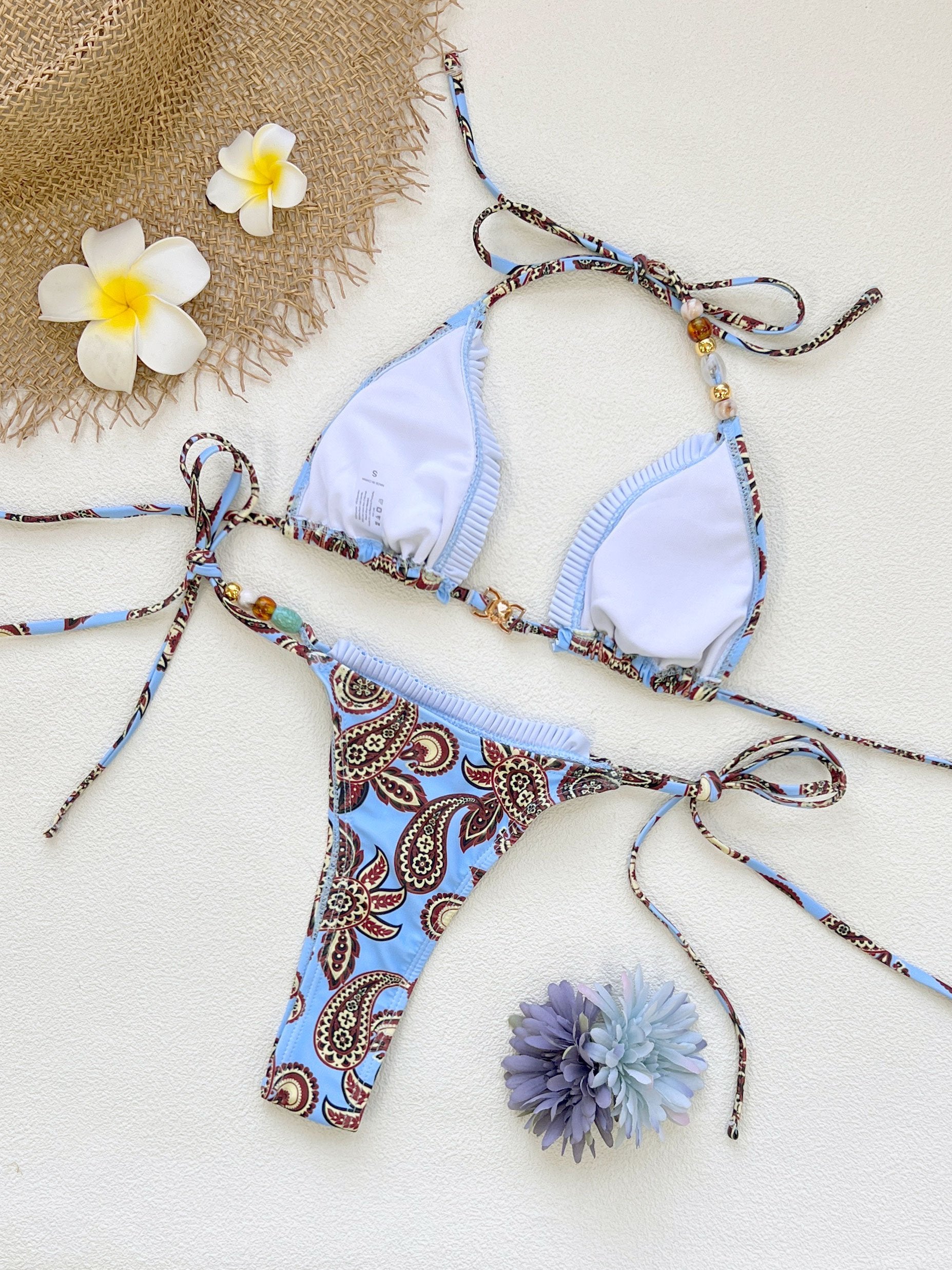 2026 Fashionable Boho Chic Bikini Set with Unique Paisley Design Perfect for Beach Wear and Pool