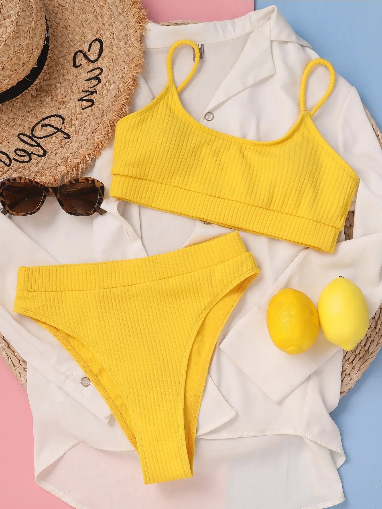 Sexy Solid Yellow Bikini 2026 Mujer High Cut Pleate Women's Swimsuit Separate Beach Bathing Suit
